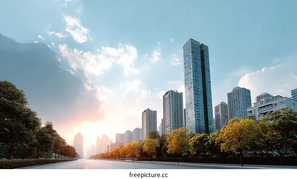 Sunrise City Skyline with Urban Landscape