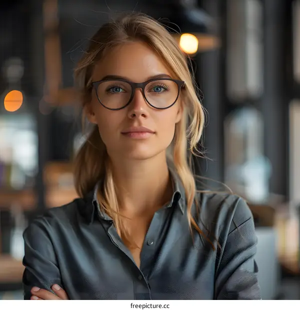 portrait of a beautiful blonde woman wearing glasses