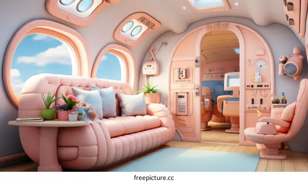pink cartoon spaceship interior