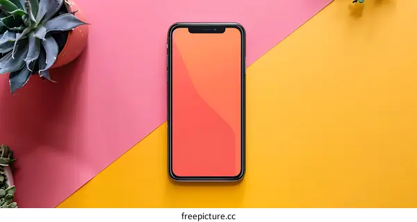 Mockup of Smartphone with Pink and Yellow Background