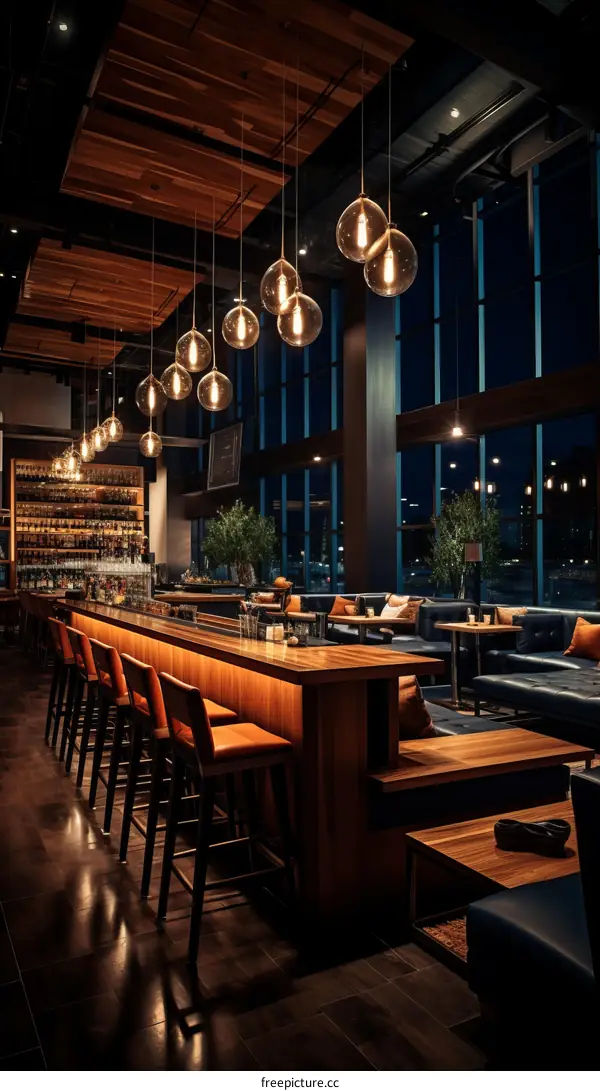 Modern Bar Interior With Light Wood Elements