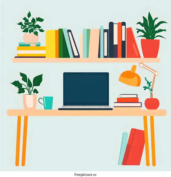 Home Office Desk with Laptop and Books