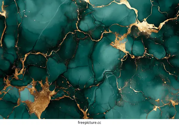 Abstract Teal and Gold Marble Design