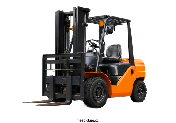 [Transparent Background PNG]Orange Industrial Forklift Truck with Open Cabin for Material Handling