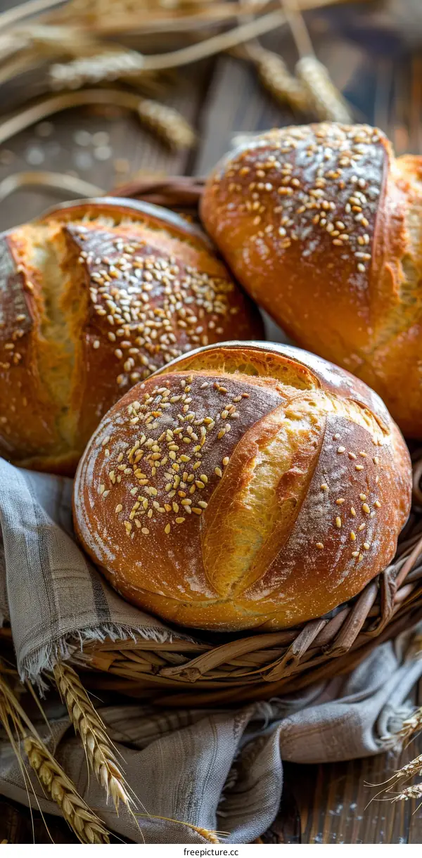 Freshly Baked Loaf of Bread in a Basket