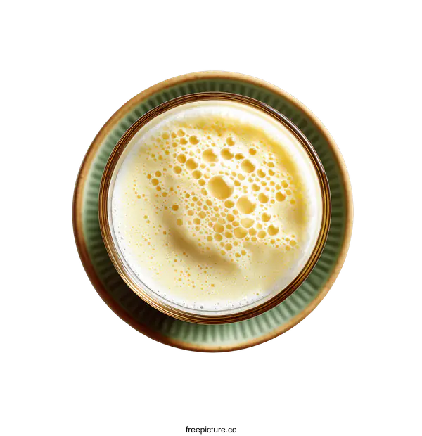 [Transparent Background PNG]Top View of Creamy Yellow Beverage in Glass Cup