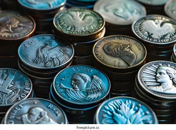 Collection of old coins from around the world