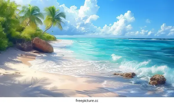 Beach with palm trees and blue water