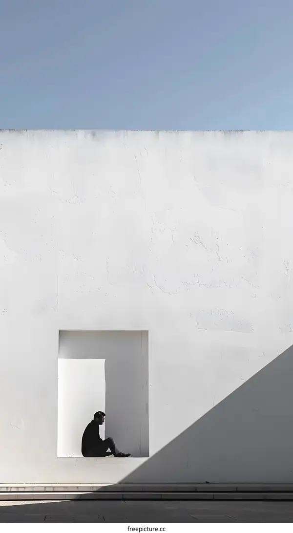 Man Sitting in a White Wall Recess