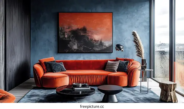 Modern Living Room Interior Design with a Bold Color Palette