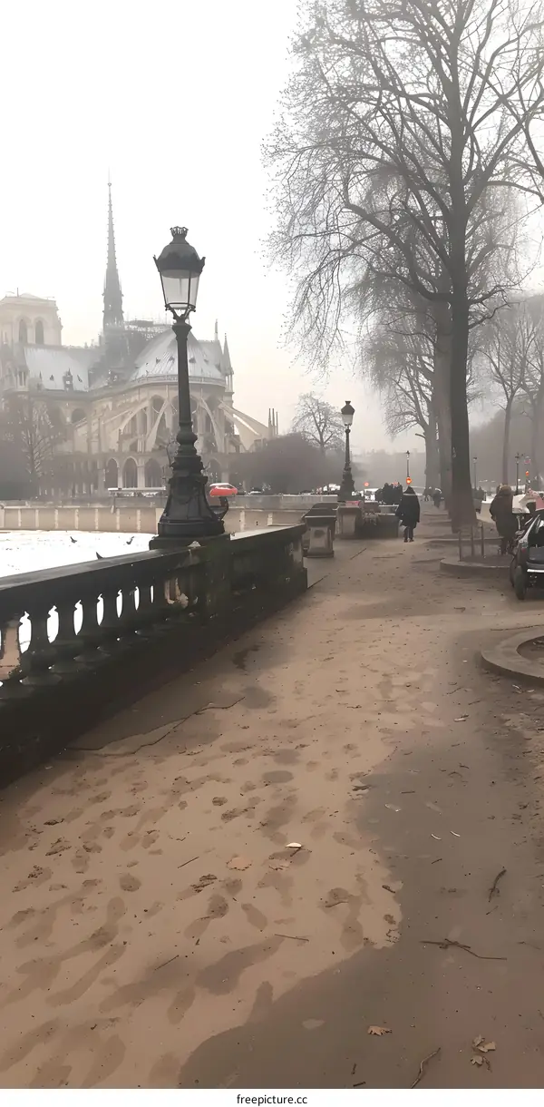 Footprints in the Sand Near Notre Dame Cathedral in Paris, France