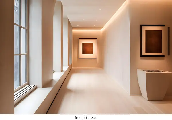 Minimalist Interior Design with Light Wood Floors and Modern Artwork