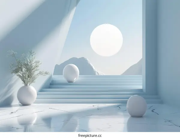 Minimalist Blue and White Geometric Scene