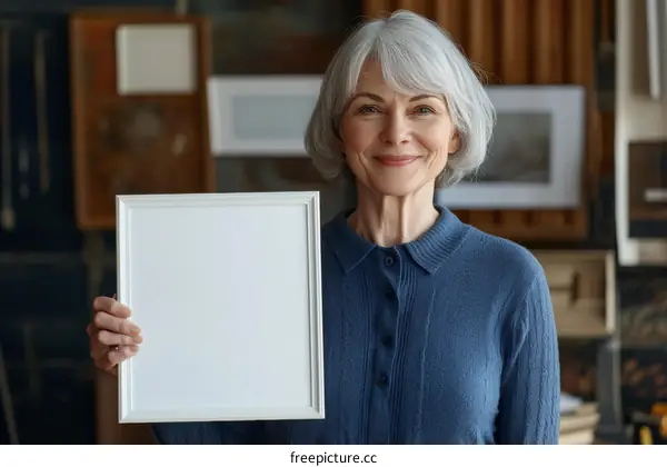 Blank Picture Frame Held by a Senior Woman