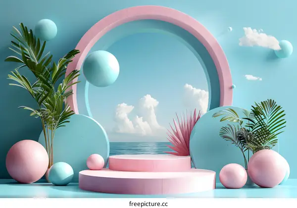 The combination of geometric shapes and natural elements