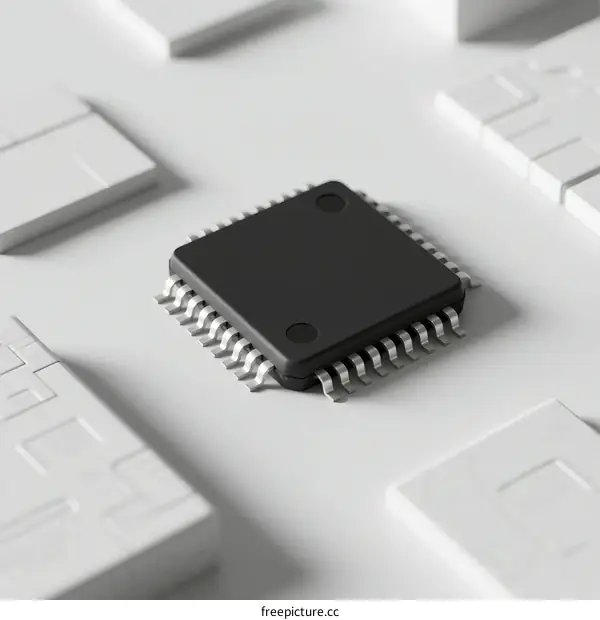 Close-up of Microchip on White Surface with Circuit Components
