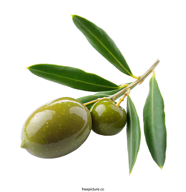 [Transparent Background PNG]Green olives with leaves on a white background