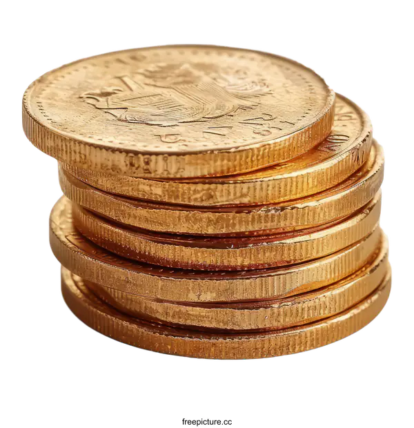 [Transparent Background PNG]Golden Coins Stacked On White Background