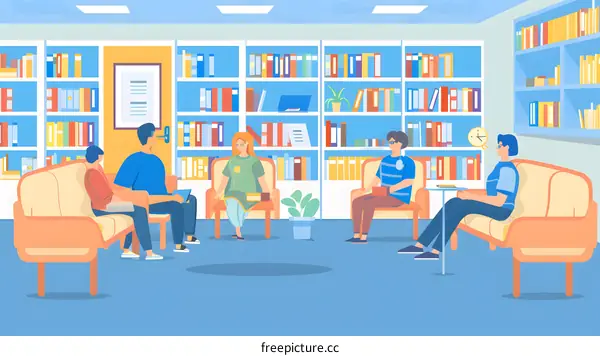 People Reading Books In Library Illustration