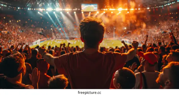 Ecstatic Fans Cheer and Celebrate a Goal During a Thrilling Soccer Match in a Packed Stadium