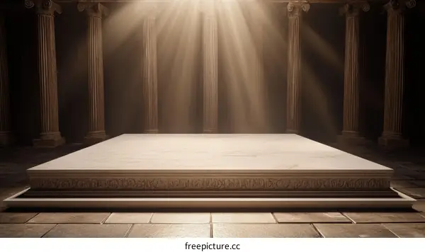 Ancient Roman Marble Platform in Sunlit Temple