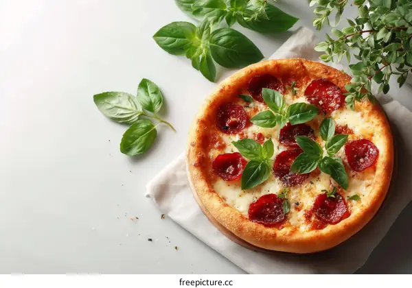Delicious Pepperoni Pizza with Fresh Herbs
