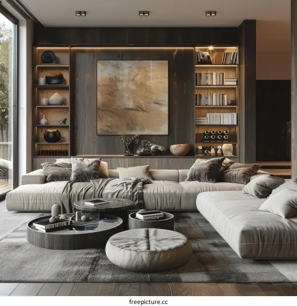 Modern Beige Living Room with Abstract Art