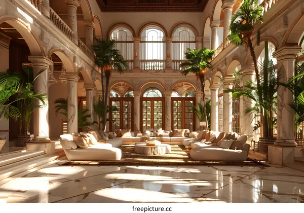 The interior space of the mansion is decorated in a modern style