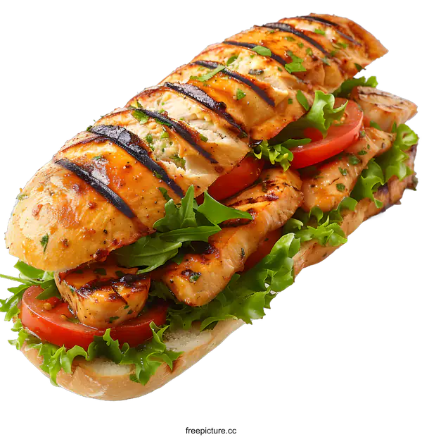 [Transparent Background PNG]Grilled chicken sandwich with lettuce and tomato
