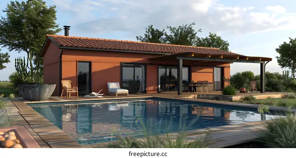 Modern House with Swimming Pool and Patio