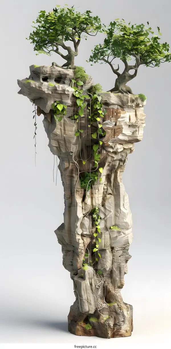Stone Cliff with Trees and Vines