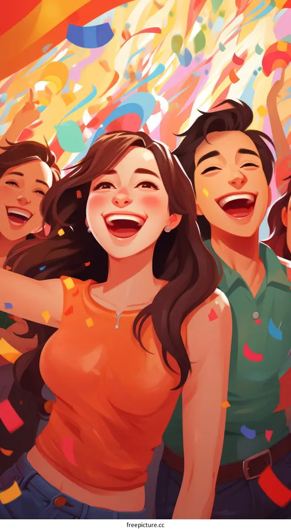 Illustration of a group of diverse friends celebrating with confetti
