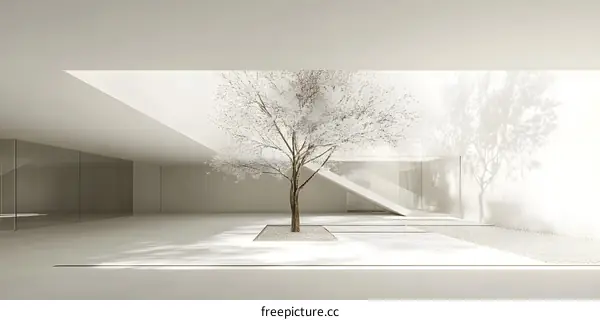 Minimalist Interior Design with Tree in Courtyard