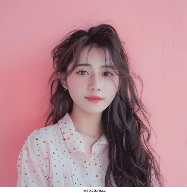 Portrait of a Young Woman with Pink Background