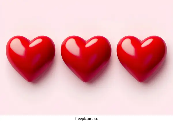 Three Red Hearts on a Pink Background