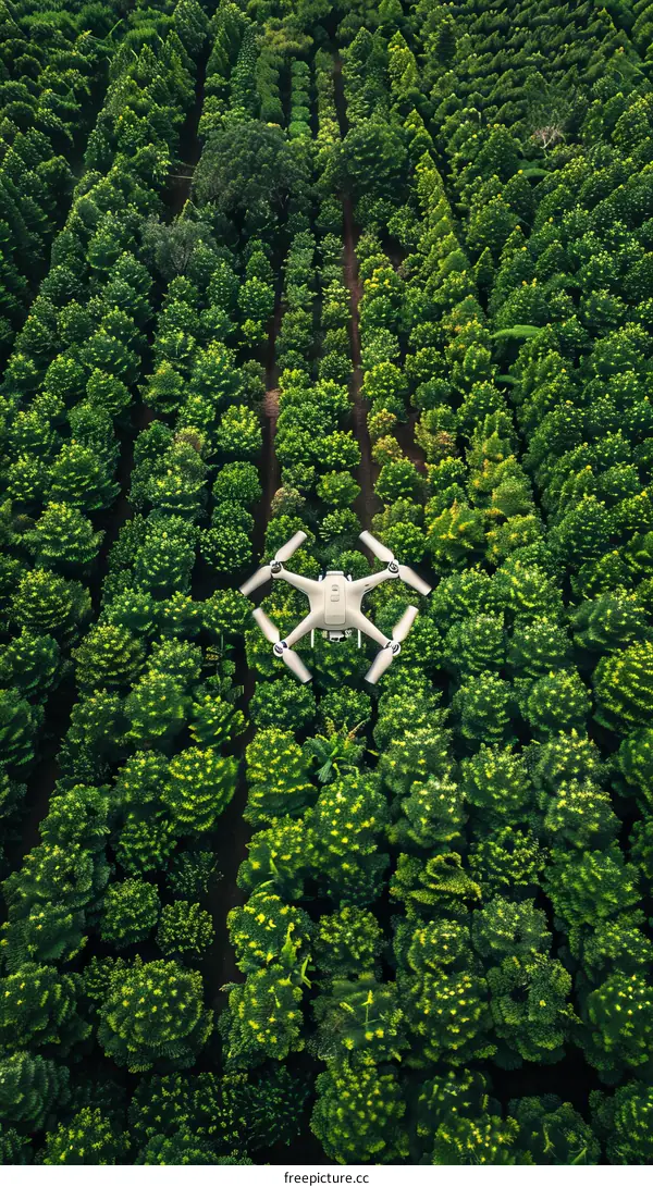 Drone Soars Above Verdant Pine Forest