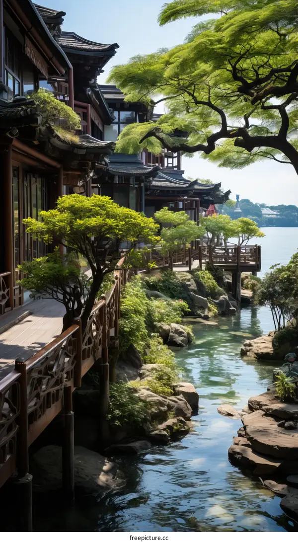 Chinese Traditional Courtyard House with Garden and Stream