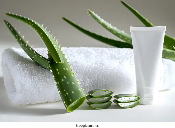 Aloe Vera Plant With Sliced Aloe Vera