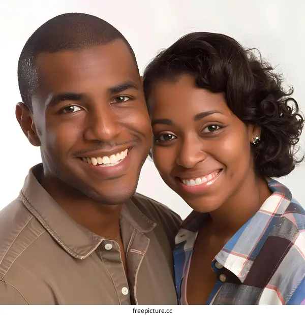 Happy Couple Portrait of African American Man and Woman Smiling Together