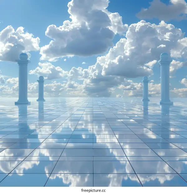 Surreal Blue Sky with Columns