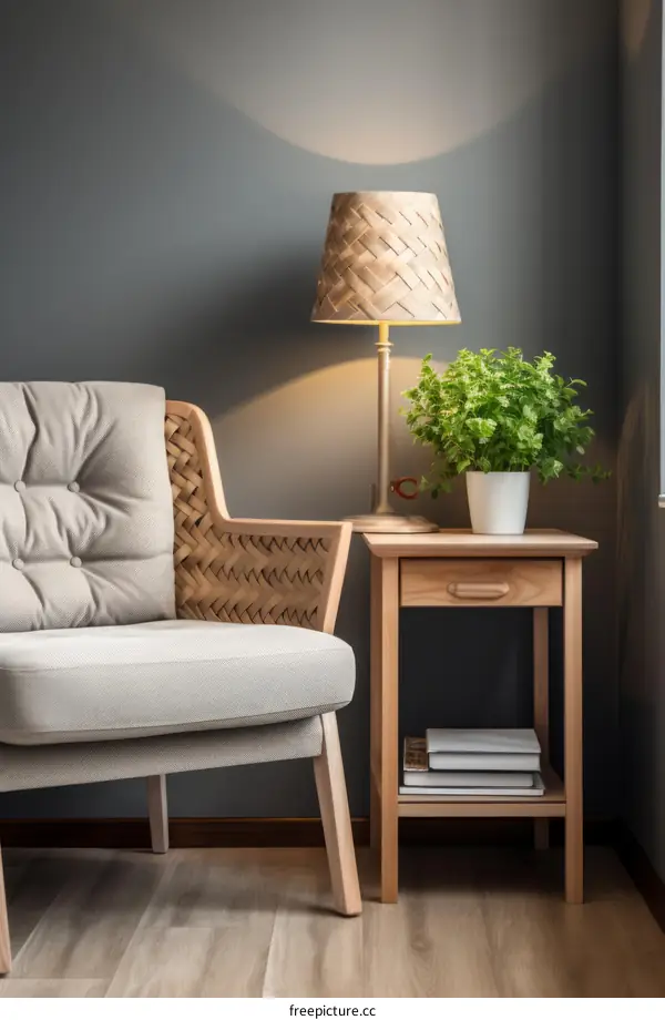 Relaxing Reading Nook with Chair, Side Table, and Lamp