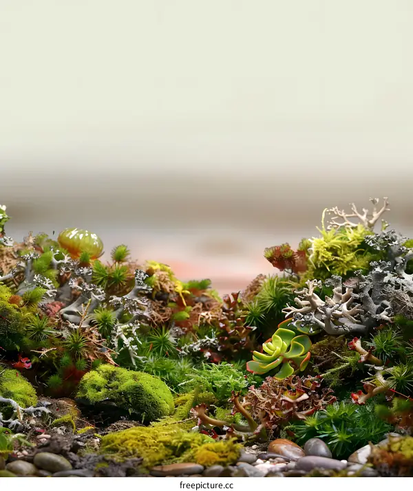 Green Moss and Succulents with a Blurred Background