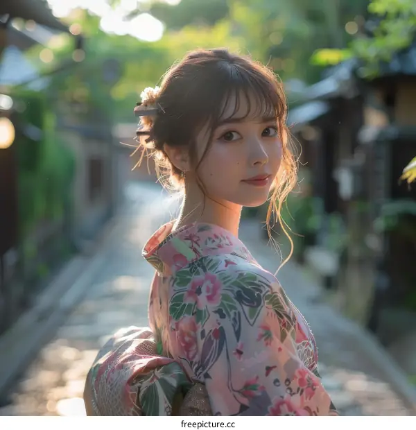 Portrait of a beautiful woman in a kimono