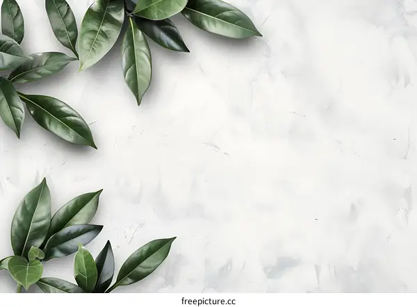 Green Leaves on White Background Corner Arrangement
