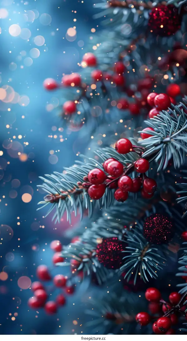 Christmas tree with red berries and baubles