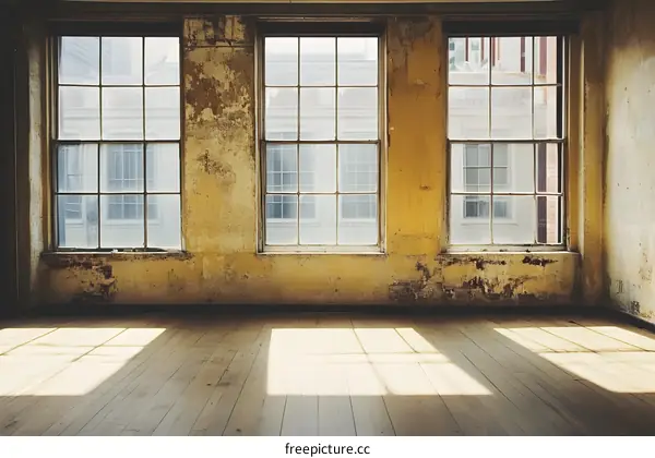 Empty Room with Three Windows and Sunbeams