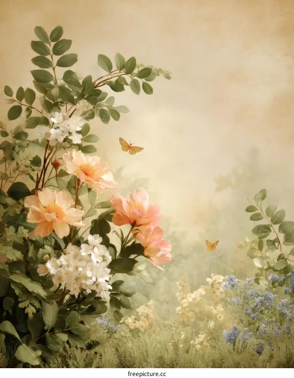 Romantic Pastel Floral Garden Illustration