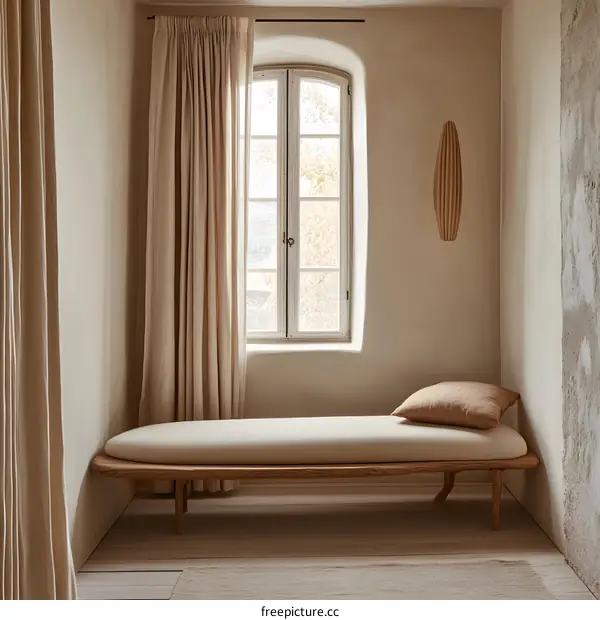 Minimalist Interior Design with Wooden Daybed and Window