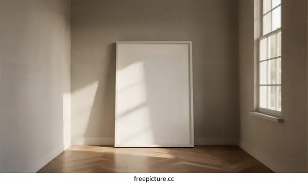 An empty room with a white door and sunlight through the window
