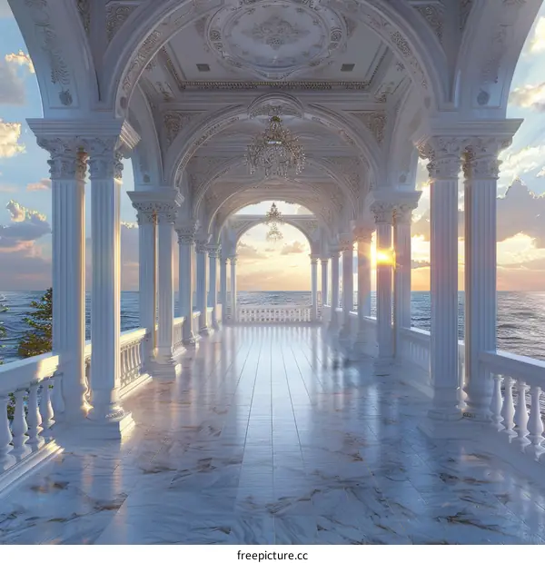 Elegant Seaside Colonnade Illustration